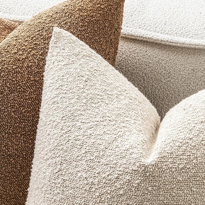 MIULEE 16x16 Inch Christmas Decorative Pillow Covers for Couch Bed Set of 2 Textured Boucle Neutral Winter Throw Pillows Natural Beige Accent Solid Cushion Pillowcases Sofa Livingroom Home Decor