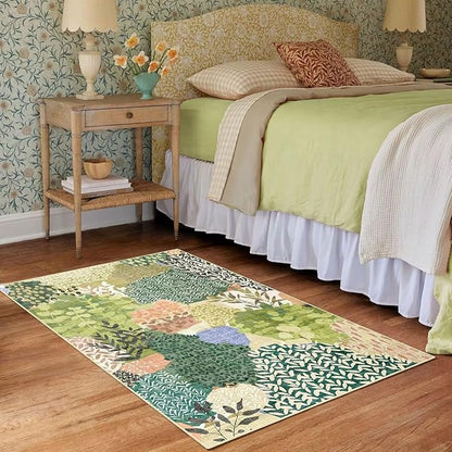 DEXDE 2x3 Area Rug, Small Boho Rugs Entryway Doormat Indoor Machine Washable Non-Slip Abstract Botanical Leaves Floral Print Floor Carpet for Living Room, Bedroom, Office, Kids Playroom,Green