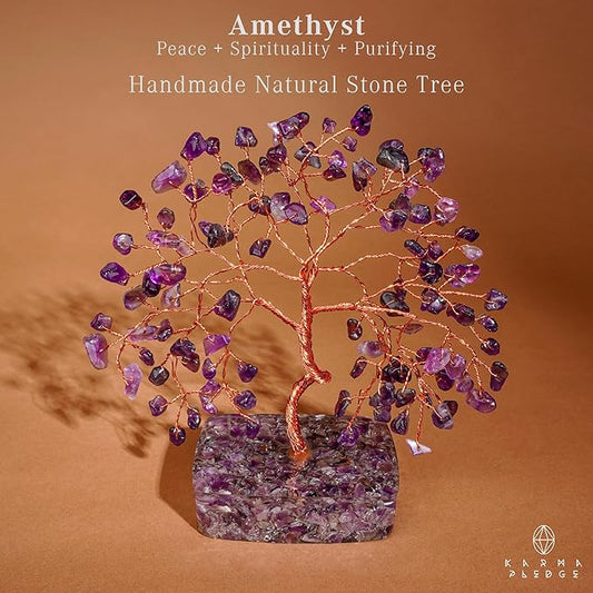 KARMAPLEDGE Amethyst Crystal Tree of Life Birthday Gifts for Women, Handmade Chakra Healing Crystals Tree for Home and Office Desk Decor, Positive Energy, Good Luck, Money, Spiritual Gifts for Mom