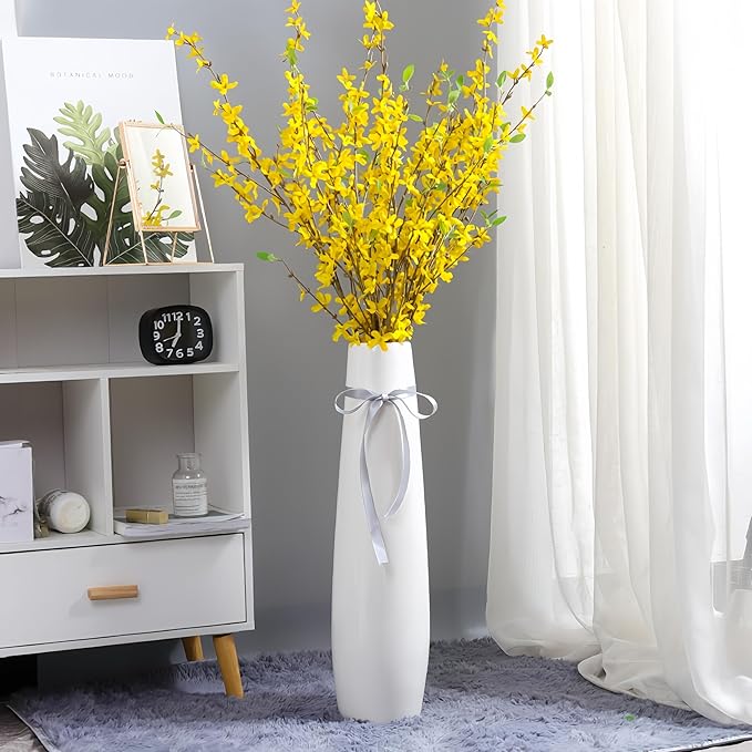 Ceramic Floor Vase, GDSZJLJ 17.7" Tall White Large Decorative Vases for Modern Home Decor, Living Room, Minimalist Style Big Flower Vase for Pampas Grass, Flowers, Twigs, Office, Bedroom Décor