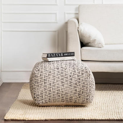 Anji Mountain 100% Handmade & Handcrafted Comfortable Home Décor Pouf Ottoman Footrest for Living Room, Bedroom, Nursery, Kidsroom, Patio Furniture - (22" x 22" x 16"- Black,Ivory)