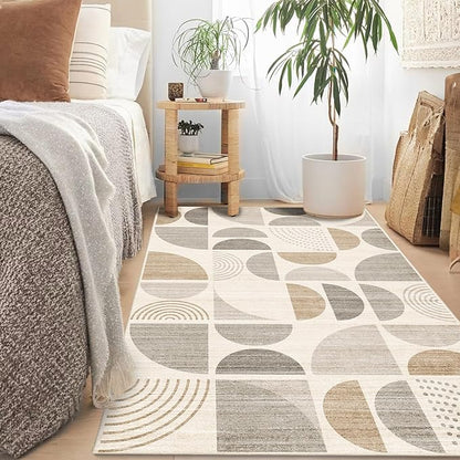 MUJOO Boho Rug Washable,3x5 Area Rugs for Bedroom Entryway Living Room Bedside,Small Throw Floor Carpet Non Slip Soft Indoor Modern Abstract Bohemian Neutral Beige