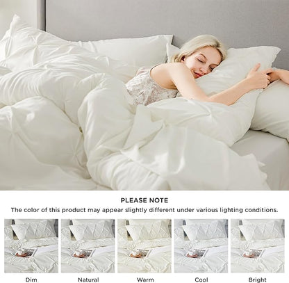 Bedsure Full Comforter Set Ivory - Bed in a Bag Full Size Bedding Set 7 Pieces, GentleSoft™ Pintuck Bed Set Gift for Family, Pinch Pleat All Season Comforter with Sheets, Pillowcases & Shams