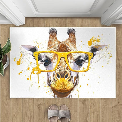 Giraffe 3x5 Area Rugs for Living Room, Funny Animals Washable Non Slip Rugs, Pop Art Low Pile Print Rug for Bedroom, Dining Room, Home Office