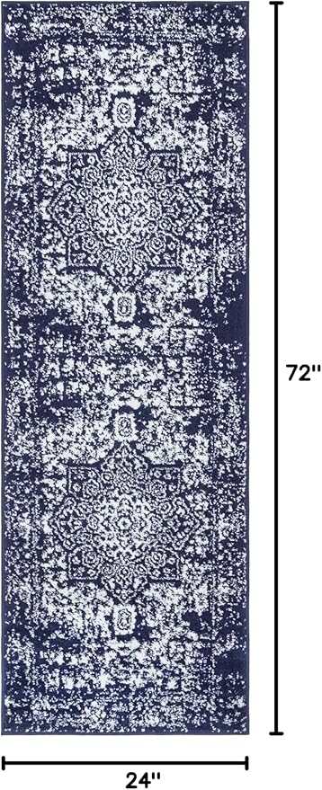 Rugs.com Arlington Collection Rug – 6 Ft Runner Navy Blue Medium-Pile Rug Perfect for Hallways, Entryways