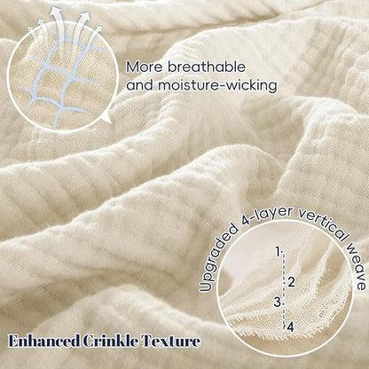 PHF 100% Cotton Muslin Blanket Queen Size 90"x90", 4-Layer Lightweight Gauze Throw, Breathable Cloud-Soft Minimalist Blanket for Bed, Couch, Camping & Baby, Birch, Ideal Gift