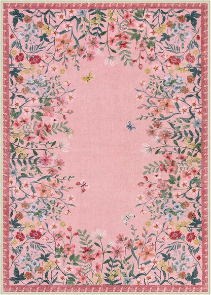Lahome Boho Floral 5x7 Pink Rugs for Bedroom Girls, Non Slip Washable Nursery Rugs for Living Room, Pastel Indoor Throw Carpet for Dorm Classroom Playroom(Pink,5x7)