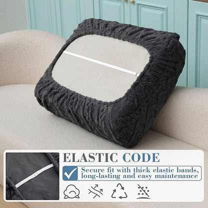 3 Pcs Jacquard Couch Cushion Covers for Sofa Stretch Plush Soft Seat Cover Washable Sofa Slip Covers with Elastic Bottom Modern Boho Furniture Protector for Sectional Slipcovers(Dark Gray)