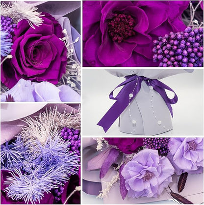 HUACHIPLUS Preserved Rose Bouquets: Fresh Flowers Bouquet- Romantic Gifts for Mom Wife Girlfriend Women-Flowers for Delivery Prime on Christmas Valentines Day Anniversary Mothers Day Birthday(Violet)