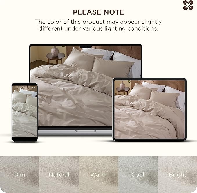 Bedsure Cotton Duvet Cover King - Luxury Slub Weave 100% Cotton Duvet Cover with a Linen Like Textured, Easy Change Durable Bedding, Natural Linen, 104" x 90"