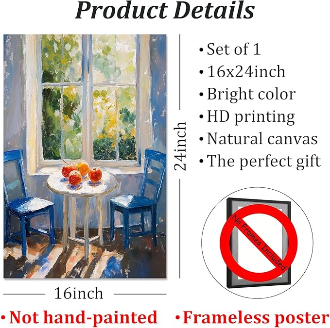Farmhouse Rustic Pictures Window Botanical Wall Art Still Life Fruit Prints Green Landscape Painting Forest Nature Posters Green Plant Artwork Window View Pictures for Living Room 16x24in No Frame