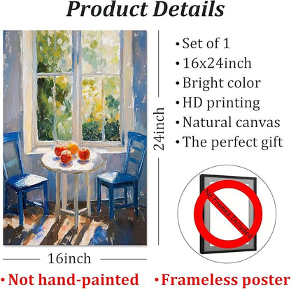 Farmhouse Rustic Pictures Window Botanical Wall Art Still Life Fruit Prints Green Landscape Painting Forest Nature Posters Green Plant Artwork Window View Pictures for Living Room 16x24in No Frame