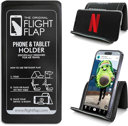 Airplane Phone Holder, Flexible Cell Phone Holder, Folding Cellphone Stand for Desk, Bed, Office, Treadmill - Airplane Gadgets for Long Travel Accessories - Plane Essentials (Black)