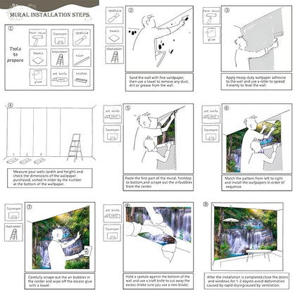 AFZEVEB-Green Waterfall Nature Landscape Wallpaper Wall murals for Kids Room 136"x96"(Not Peel and Stick)