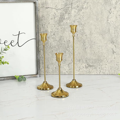 4 Sets(12 Pcs) Candle Stick Holders，Brass Gold Metal Taper Candle Holders, Vintage Modern Decorative Centerpiece Candlestick Holders for Table Mantel Wedding Housewarming Gift