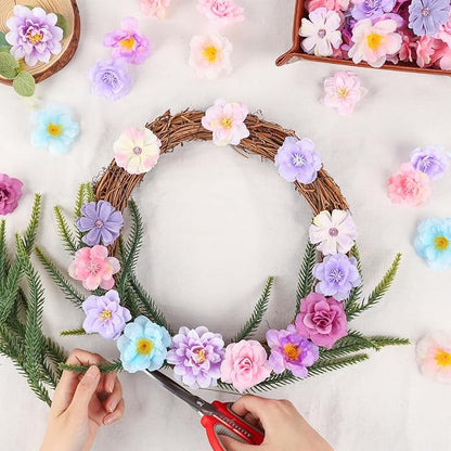 210 Pcs Mini Silk Flower Heads Small Fake Rose Daisy Faux Flowers Bulk for Crafts Artificial Loose Fabric Flowers Heads Sunflower Bulk for Wedding Hair Cap Dresses Decorations (Purple)