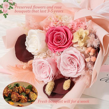 Flowers for Delivery Preserved Flowers with Vase That Last 3-5 Years Real Forever Flowers Rose Bouquet for Mom Anniversary Birthday Thanksgiving Christmas Gift for Women Grandma Wife Friends Her