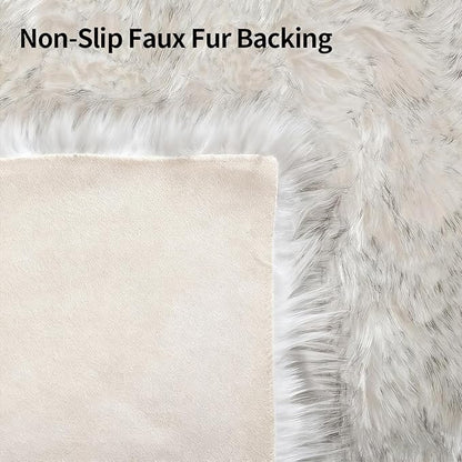 Faux Fur Sheepskin Area Rug for Living Room Bedroom, White with Grey Tips, 2 x 6 Feet Ultra Soft Shaggy Fuzzy Furry Carpet Chair Throw Runner Rugs for Kids, Girls, Nursery Room Decor Dorms