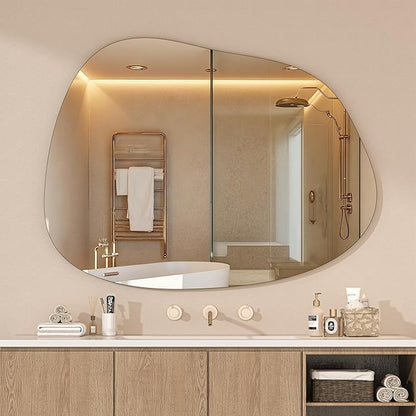 Hasipu Irregular Wall Mirror - 40"x30" Asymmetrical Frameless Mirror, Modern Decorative Mirrors for Living Room, Entryway, Hallway, Bathroom, Bedroom,Wall Mounted Home Decor