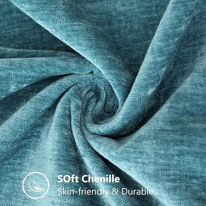 decorUhome Spring Chenille Soft Throw Pillow Covers 22x22 Set of 2, Farmhouse Velvet Neutral Decorative Euro Sham Pillow Covers with Stitched Edge for Couch Sofa Bed Home Decor, Teal