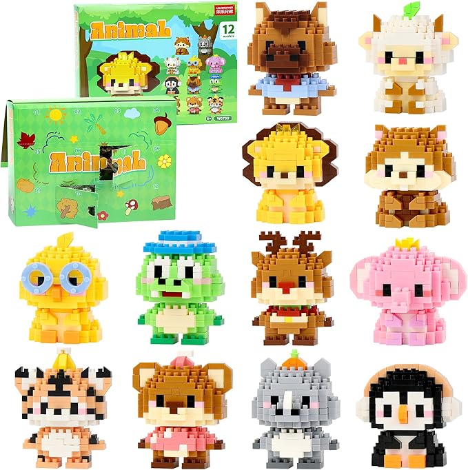 12 Days Advent Calendar 2025 Kids, 12 Packs Building Blocks Set, Advent Calendar 2025 Boys for 6+ Years Old, Christmas Gifts for Girls and Boys, Party Favors (Animals)