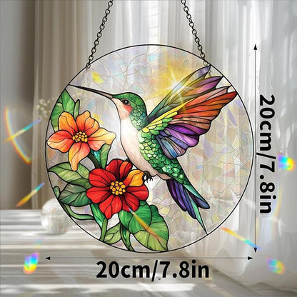 Bimkole Hummingbird Sun Catchers Indoor Window - Flowers Acrylic Suncatcher Hanging Decoration for Living Room Bedroom Summer Home Balcony Outdoor Garden Ornaments Decoration 7.8x7.8 Inch