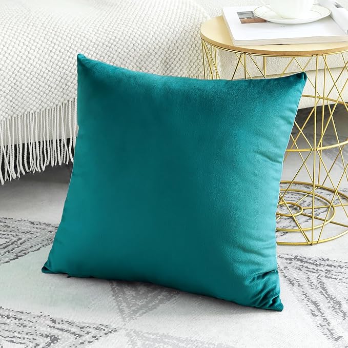 Artscope Luxury Velvet Pillow Covers Decorative Square Pillowcases Soft Solid Cushion Cases for Couch Sofa Bedroom Home Decor 18x18 Inch Teal