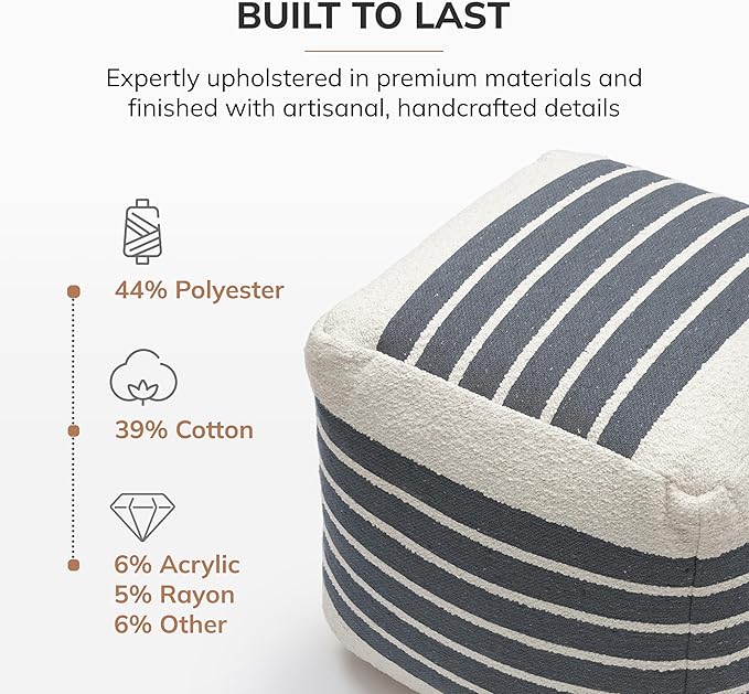 Anji Mountain 100% Handmade & Handcrafted Comfortable Home Décor Pouf Ottoman Footrest for Living Room, Bedroom, Nursery, Kidsroom, Patio Furniture - (20" x 20" x 20" - Gray Maze)