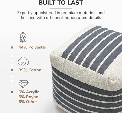 Anji Mountain 100% Handmade & Handcrafted Comfortable Home Décor Pouf Ottoman Footrest for Living Room, Bedroom, Nursery, Kidsroom, Patio Furniture - (20" x 20" x 20" - Gray Maze)