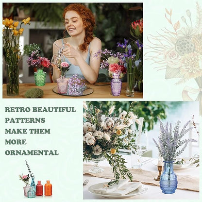 20 Pcs Bud Vases Bulk Colored Small Vintage Glass Vases for Centerpieces Mini Flower Bottles for Wedding Home Table Decoration Floral Arrangements