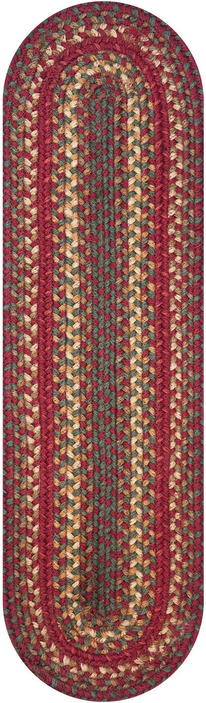 Homespice Cider Barn Jute Braided Stair Treads, Country Primitive Decor, Set of 13, Red 8x28 Oval Rug for Stairs - Easy to Clean, Tightly Stitched and Durable