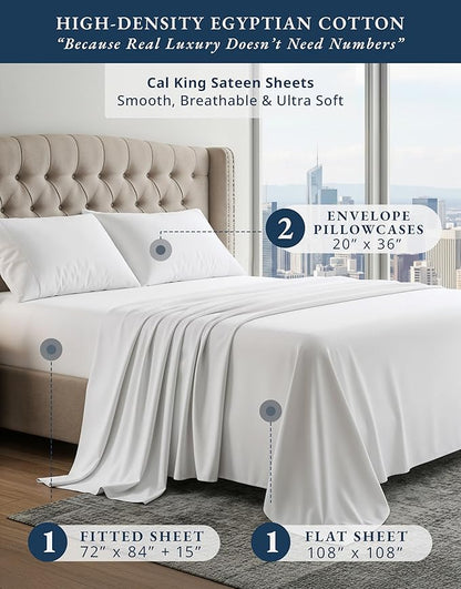 LANE LINEN 100% Egyptian Cotton California King Sheet Sets, Soft & Comfy Luxury Hotel Like Thick Fully Elasticized Bed Sheets, No Pill Fade Resistant Oeko Tex Certfied Cal King Sheets - White