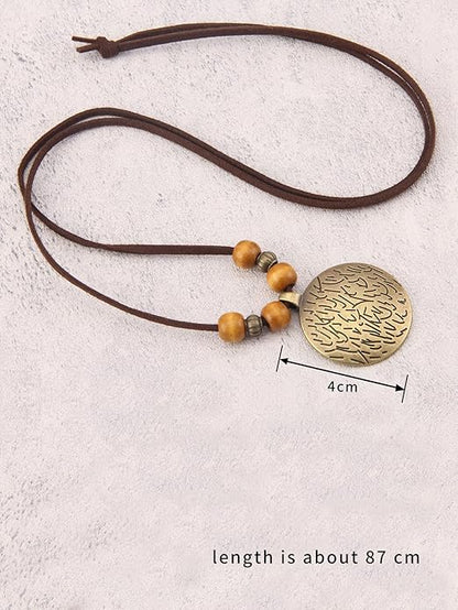 Leather Necklace for Women Boho Choker Necklace Long Cord Leather Pendant Bohemian Neckalce Vintage Alloy Pendant Leather Rope Necklace Wooden Necklaces for Women