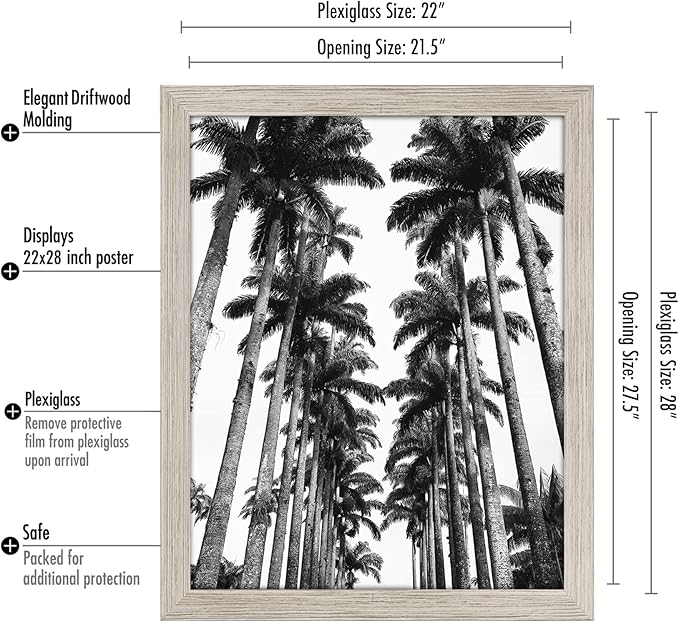 Americanflat 22x28 Poster Frame with Polished Plexiglass - Wide Picture Frames Made of Engineered Wood for Vertical or Horizontal Wall Display - Epic Collection - Driftwood