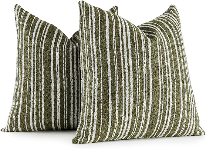 AmHoo Pack of 2 Textured Boucle Throw Pillow Covers Accent Striped Cozy Soft Decorative Couch Cushion Case for Chair Sofa Bedroom Living Room Home Decor 18 x 18-Inch Sage Green