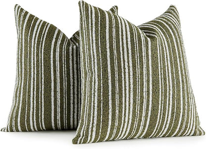 AmHoo Pack of 2 Textured Boucle Throw Pillow Covers Accent Striped Cozy Soft Decorative Couch Cushion Case for Chair Sofa Bedroom Living Room Home Decor 18 x 18-Inch Sage Green