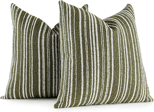 AmHoo Pack of 2 Textured Boucle Throw Pillow Covers Accent Striped Cozy Soft Decorative Couch Cushion Case for Chair Sofa Bedroom Living Room Home Decor 18 x 18-Inch Sage Green