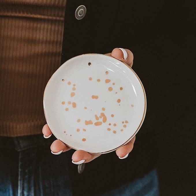 Sweet Water Decor Ring Dish Engagement - Ceramic Wedding Ring Dish for Bridal Shower - Ring Dishes for Women with White & Gold Speckled Decorative - Elegant Ring Dish Holder & Jewelry Organizer