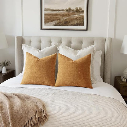 MIULEE Pack of 2 Decorative Throw Pillow Covers Soft Chenille Throw Pillows Solid Textured Cushion Covers Home Decor for Couch Sofa Bedroom Living Room 18x18 Inch,Golden Brown