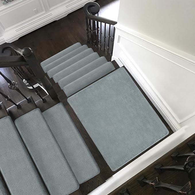 PURE ERA Carpet Stair Tread Landing Mat Area Rug Ultra Plush Shag Soft Non Slip Skid Resistant Tape Free Indoor Doormat Washable Reusable Greenish Gray 2' X 3'