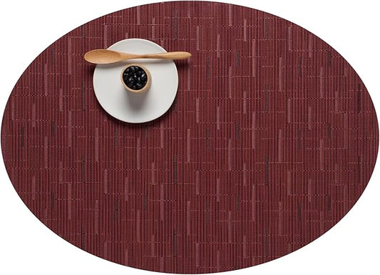 Chilewich Bamboo Placemats Set of 4 - Woven Oval Placemats - Reusable, Stain-Resistant, Indoor/Outdoor Tabletop Protection - 19" x 14" - Cranberry