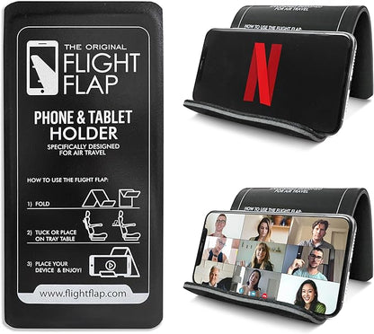 Airplane Phone Holder, Flexible Cell Phone Holder, Folding Cellphone Stand for Desk, Bed, Office, Treadmill - Airplane Gadgets for Long Travel Accessories - Plane Essentials (Black)
