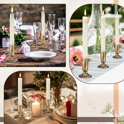 Mumufy Set of 4 Brass Taper Candle Holders Antique Vintage Candlestick Holders Brass Iron Taper Candlestick Decorative Candle Stand Decor for Weddings Dining Parties Timeless Decor Accent
