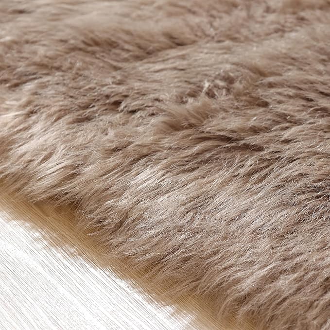 Beige Furry Washable Area Rugs for Bedroom Living Room 2X6 Faux Sheepskin Shaggy Fur Nursery Rug for Cute Room Decor Rug
