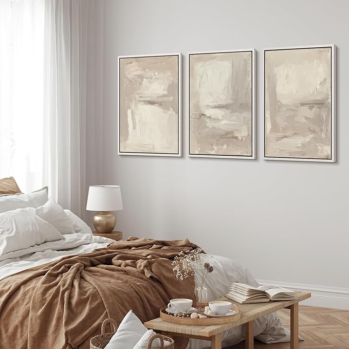 MUDECOR Framed Wall Art Print Set Neutral Abstract Modern Minimalist in Beige and Cream Tones Illustrations Modern Art Boho Decorative Colorful Chic for Living Room, Bedroom, Office - 16"x24"x3 White