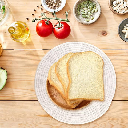 Round Woven Placemats Set of 8 Heat Resistant Placemats 13.5 Inches Farmhouse Cotton Rope Place Mats for Dining Tables Trivets for Hot Dishes, White