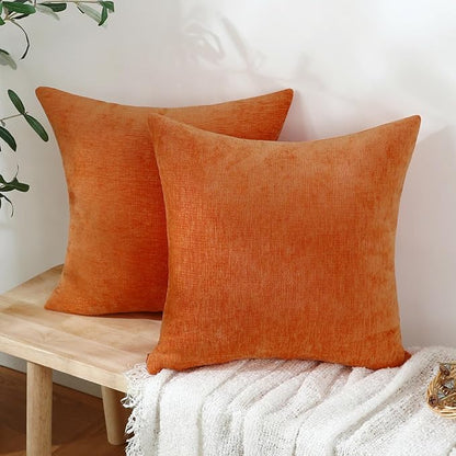 Jeneoo Bright Orange Decorative Throw Pillow Covers Soft Chenille Comfy Square Couch Cushion Cases for Living Room Sofa Decor (Set of 2, 14 x 14 Inches)