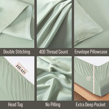 Bella Coterie Luxury Bamboo Viscose Split King Size Sheet Set | 2 Fitted Sheets for Sleep Number & Adjustable Beds | 100% Organically Grown | Cooling & Ultra Soft | 18” Deep Pocket [Sea Glass]