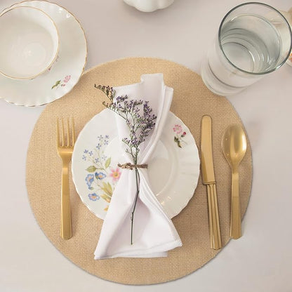 Kochorie 25 Pieces Burlap Placemats 11.8 Inch Round Reusable Brown Table Mats Natural Jute Fibers Placemats Bulk Circle Rustic Table Decorations for Dining Wedding Holiday Farmhouse Supplies