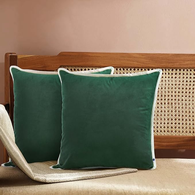 FINGERCRAFT Decorative Throw Pillow Cover Pack of 2 Soft Velvet Cushion Cover, Sofa and Bedroom Pillow Case 22" x 22" Hunter Green